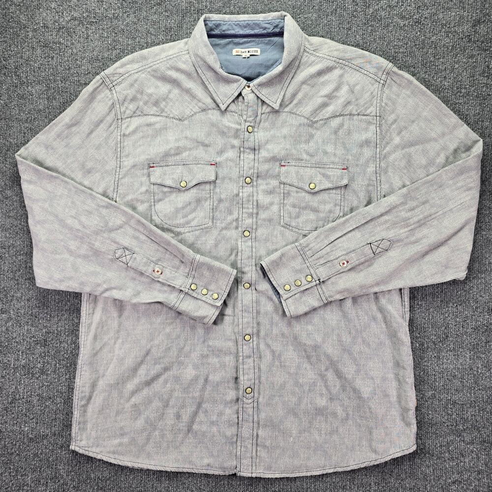 32 Bar Blues Shirt Mens XL Dusty Blue Gray Button Up Western Pockets Workwear